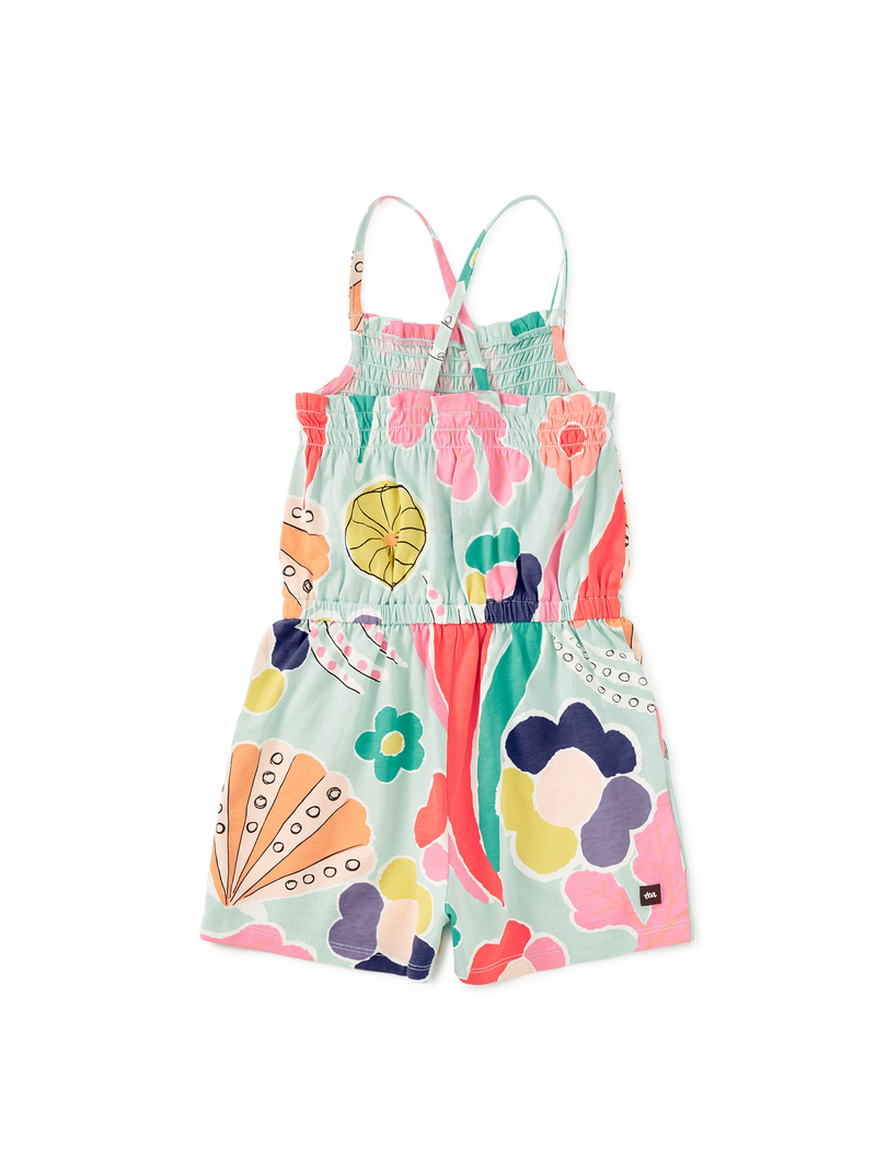 Smocked Strappy Romper in Sea Floral - View 2