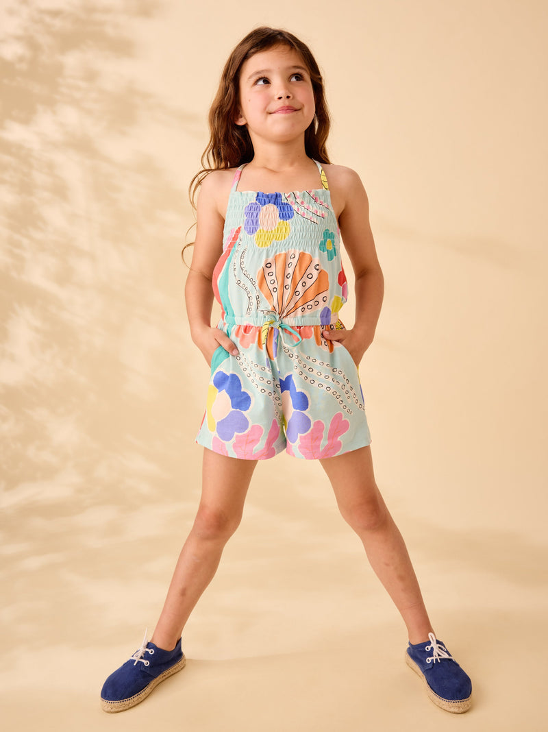 Smocked Strappy Romper in Sea Floral - View 2