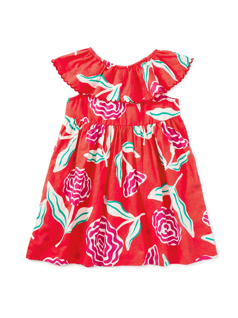 Flutter Sleeve Woven Dress in Flamenco Carnation - View 2