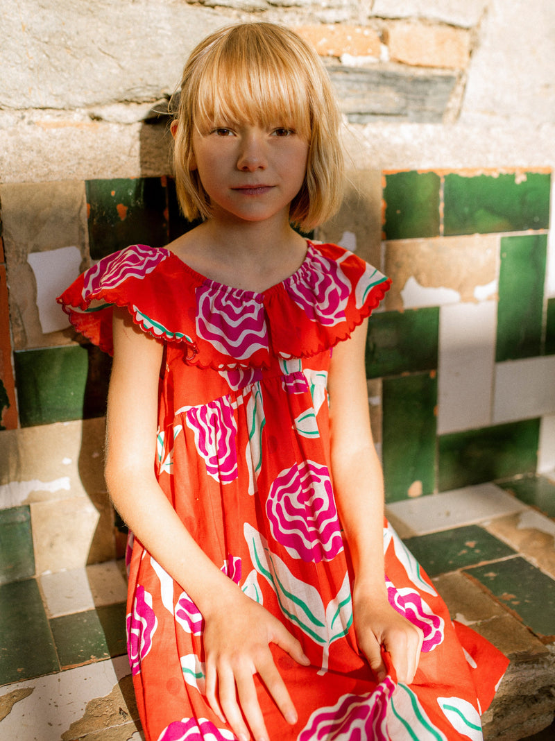 Flutter Sleeve Woven Dress in Flamenco Carnation - View 2