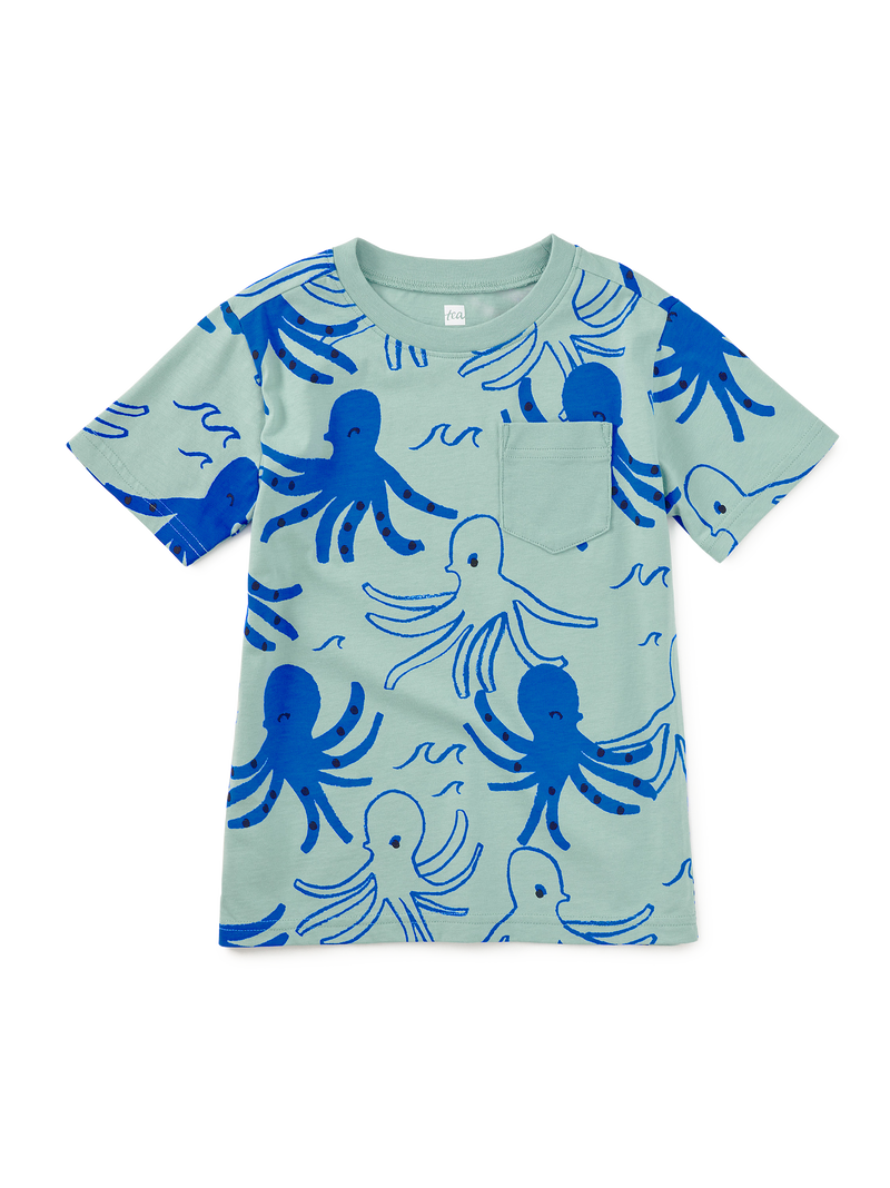 Printed Pocket Tee in Sketched Octopus - View 1