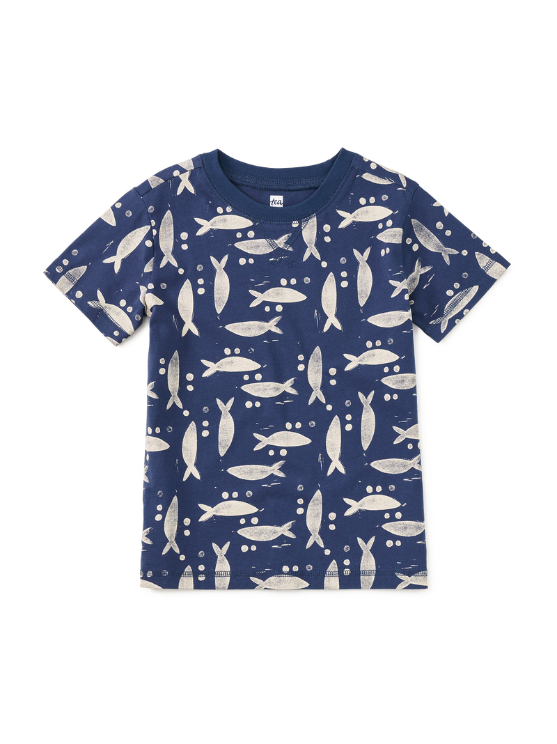 Printed Tee in Blockprint Sardines - View 1
