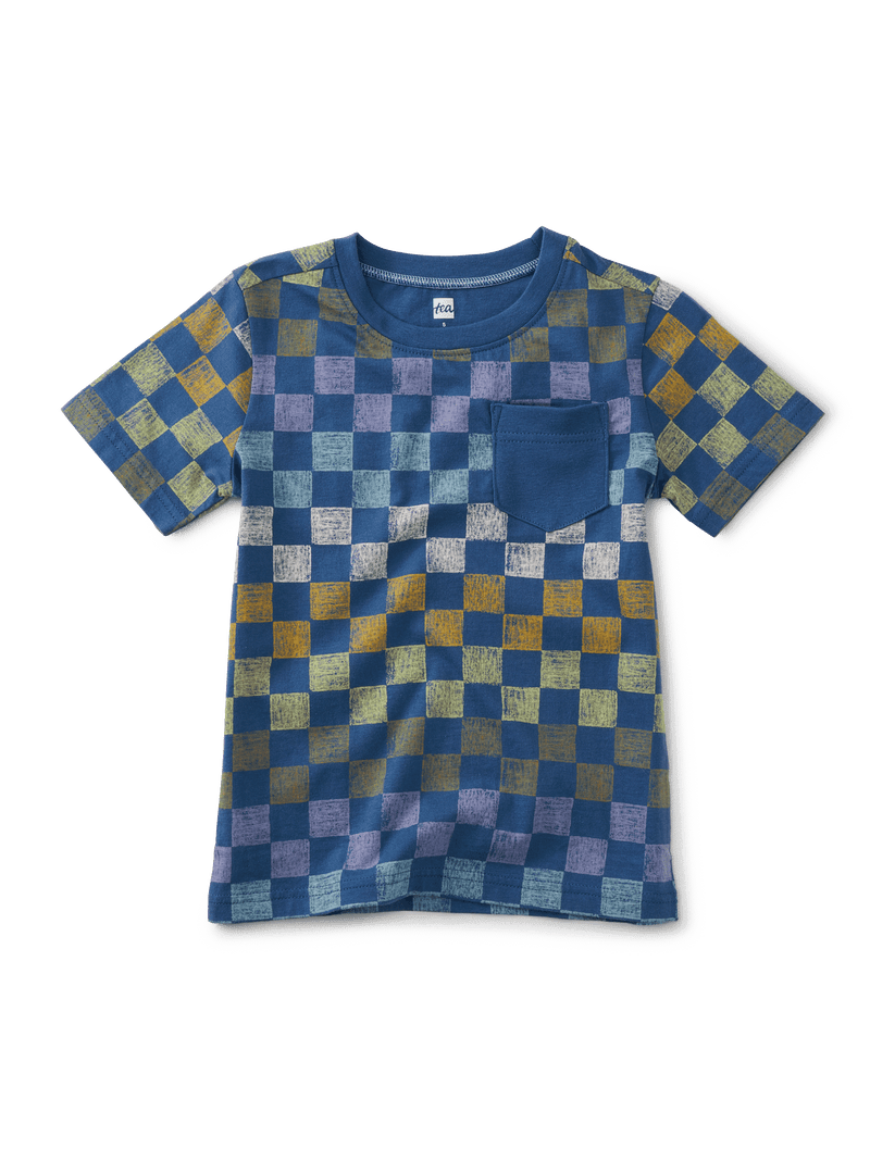 Printed Pocket Tee in Checkerboard In Blue - View 1