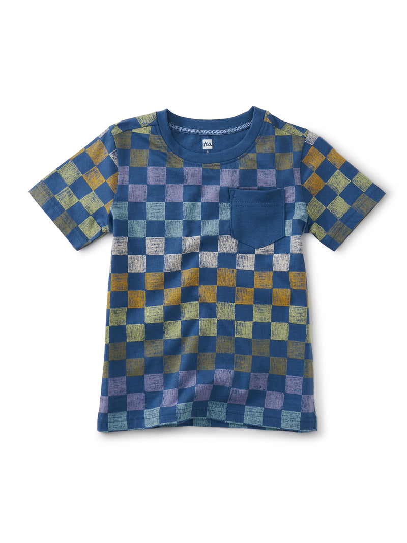 Printed Pocket Tee in Checkerboard In Blue - View 1