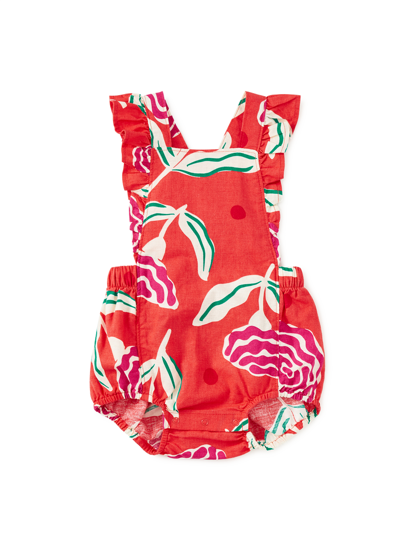 Ruffle Bubble Baby Romper in Flamenco Carnation - View 1
