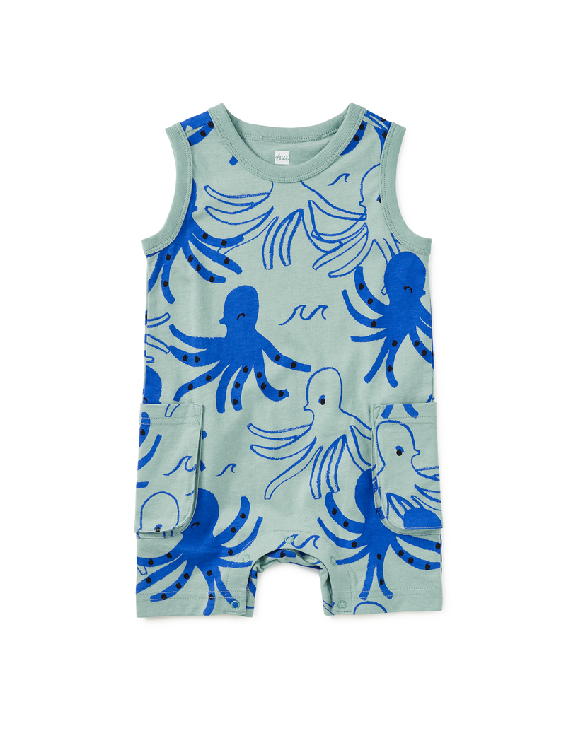 Sleeveless Baby Romper in Sketched Octopus - View 1