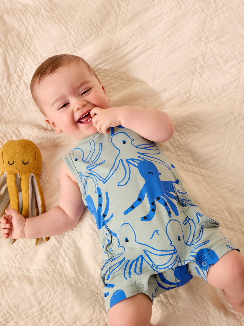 Sleeveless Baby Romper in Sketched Octopus - View 2