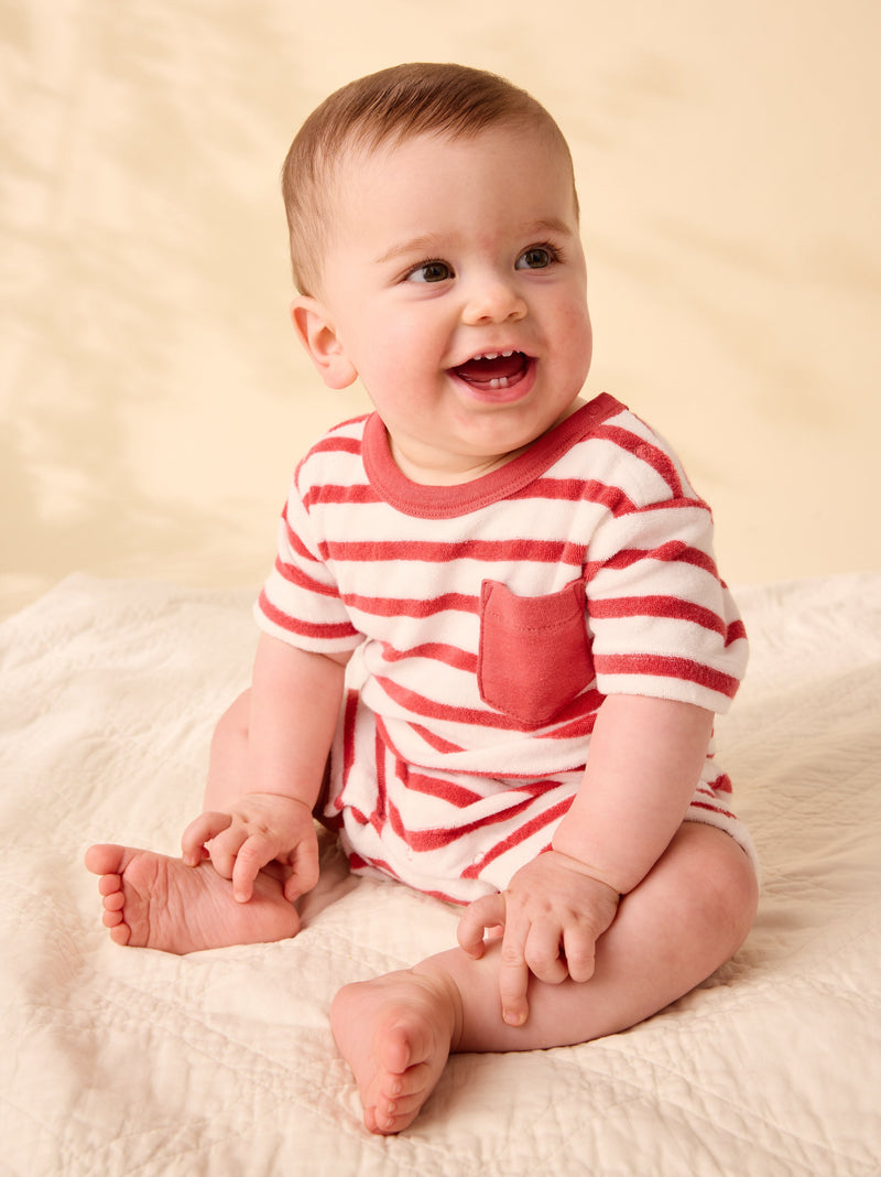 New Pocket Shortie Baby Romper in Pomme - View 2