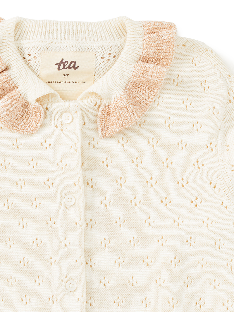 Collared Pointelle Cardigan in Chalk - View 2