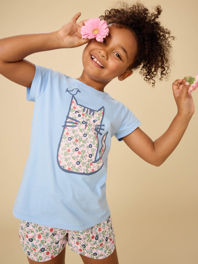 Azulejo Cat Graphic Tee in Placid Blue - View 2