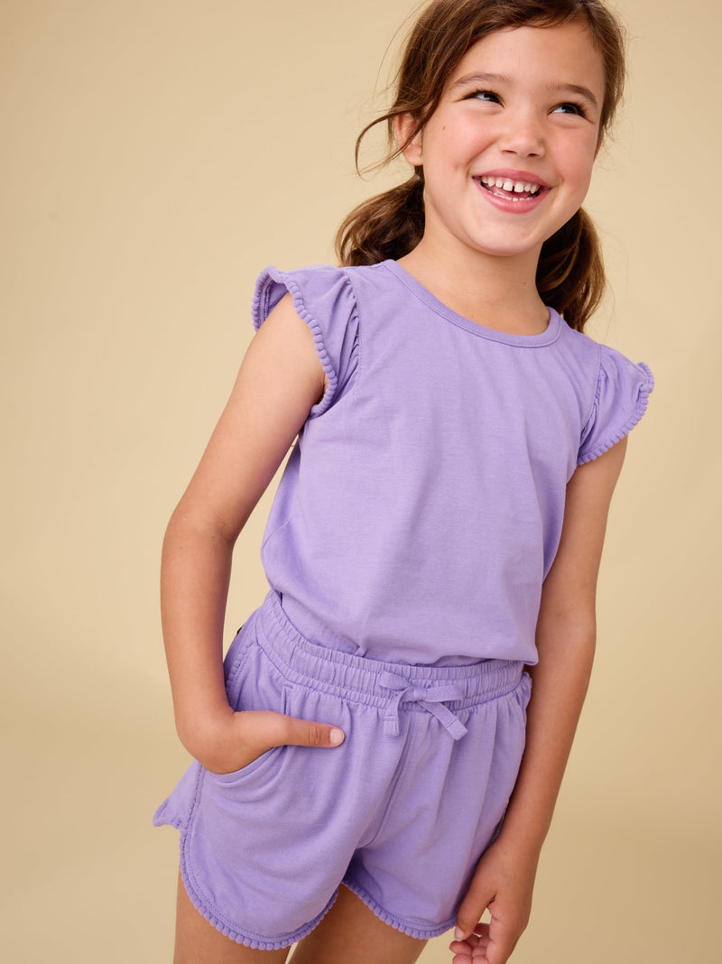 Pom-Pom Flutter Top in Paisley Purple - View 2