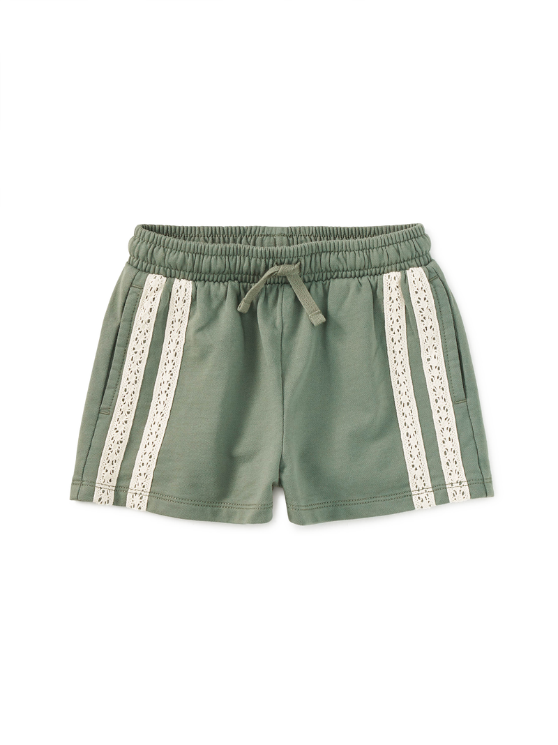 Crochet Sporty Shorts in Dried Rosemary - View 1