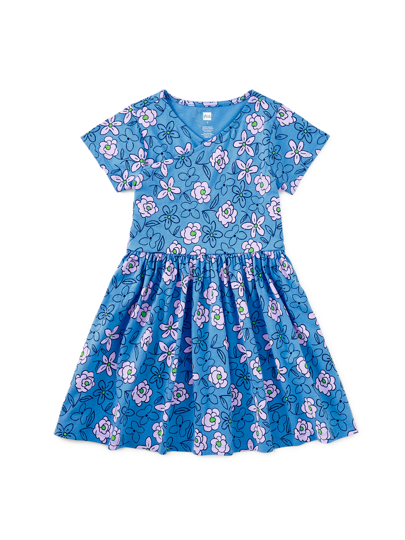 Short Sleeve Wrap Neck Dress in Carnation Toss - View 1