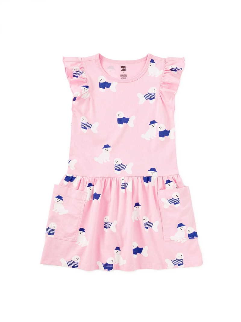 Flutter Sleeve Pocket Dress in Spanish Water Dog - View 1