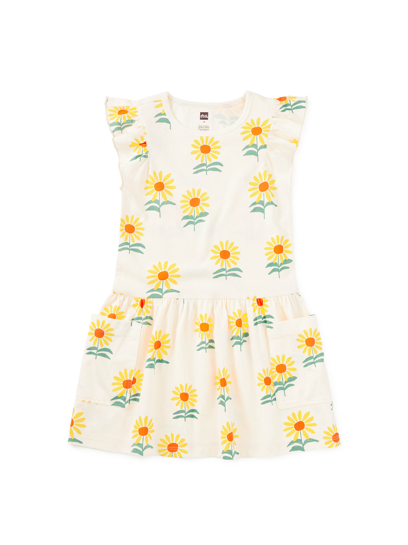 Flutter Sleeve Pocket Dress in Sunflowers - View 1