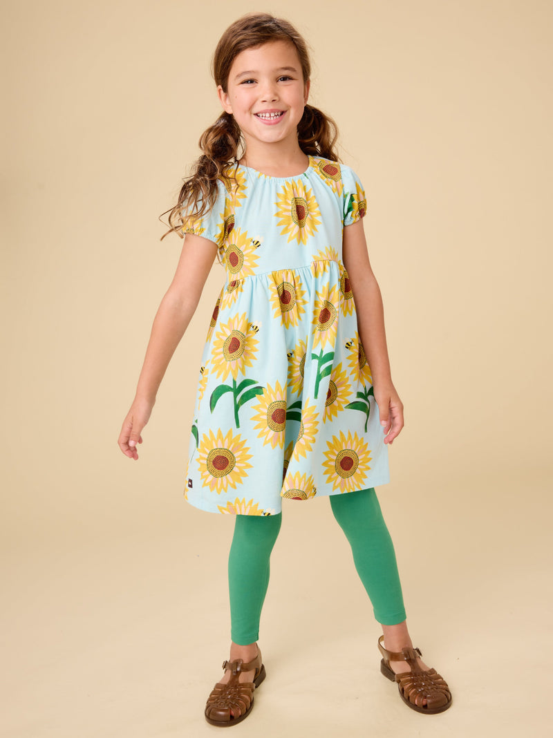 Puff Sleeve Empire Dress in Painted Sunflowers - View 2