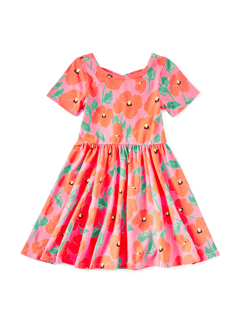 Short Sleeve Ballet Dress in Poppy Poppies - View 1