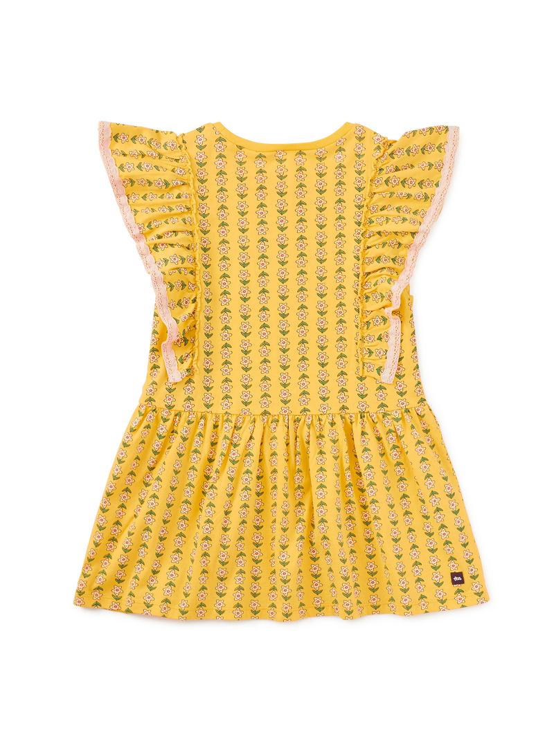 Crochet Trim Ruffle Dress in Vintage Floral Tile - View 2