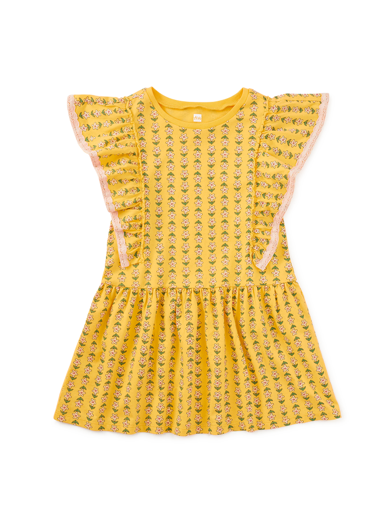 Crochet Trim Ruffle Dress in Vintage Floral Tile - View 1