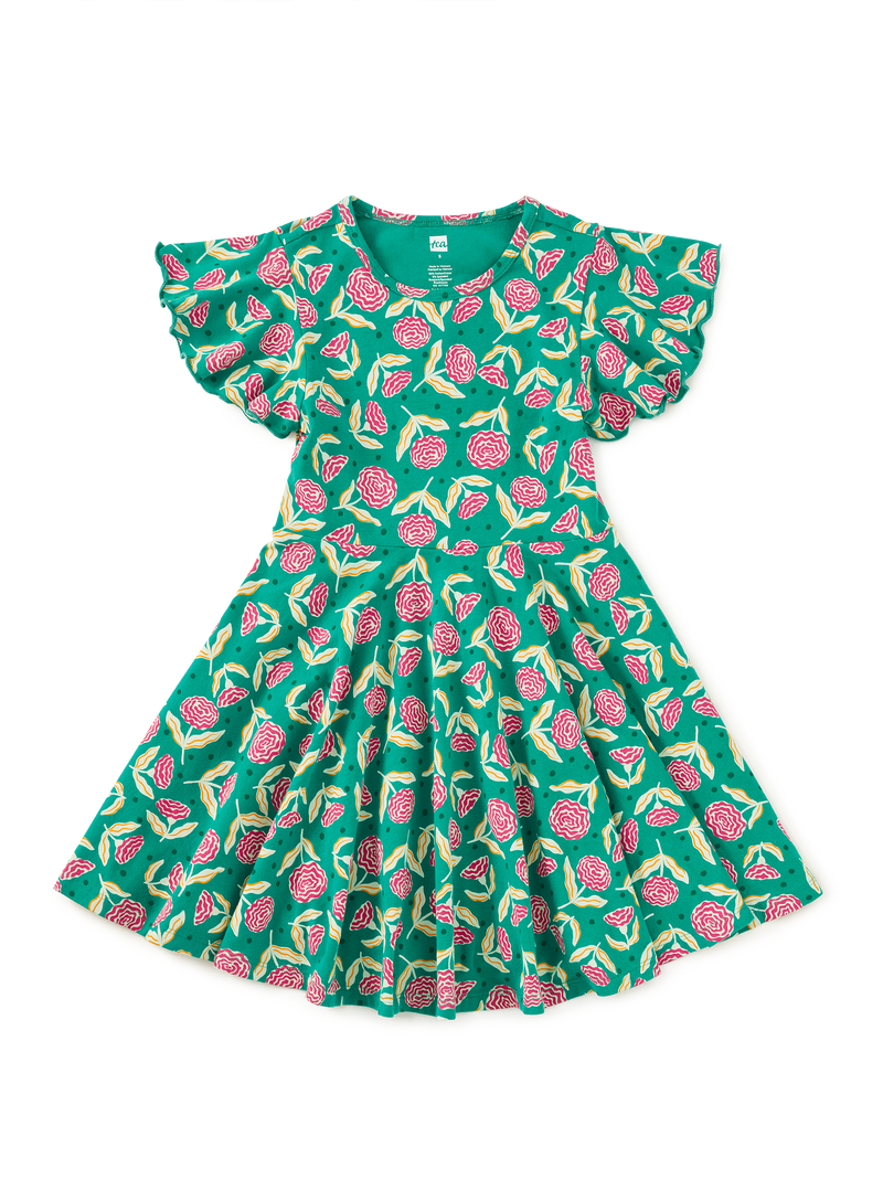 Flutter Sleeve Twirl Dress in Carnation Toss - View 1