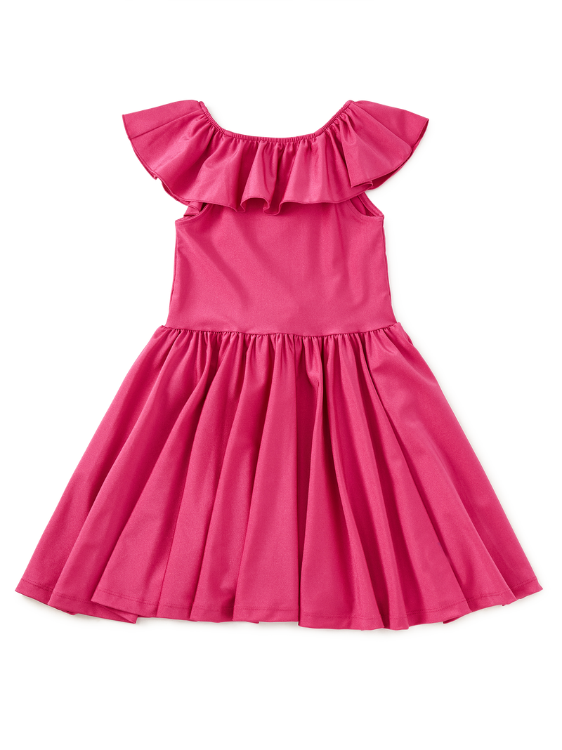 Shiny Ruffle Neck Dress in Fuchsia - View 2