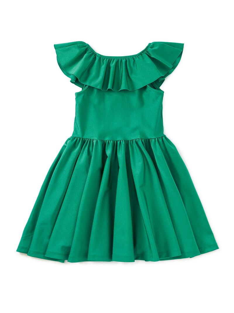 Shiny Ruffle Neck Dress in Spinach - View 2