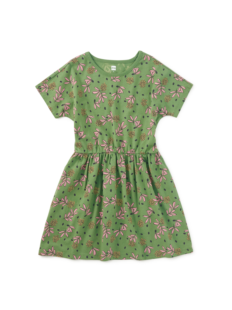 Short Sleeve Twirl Dress in Olive Floral - View 1