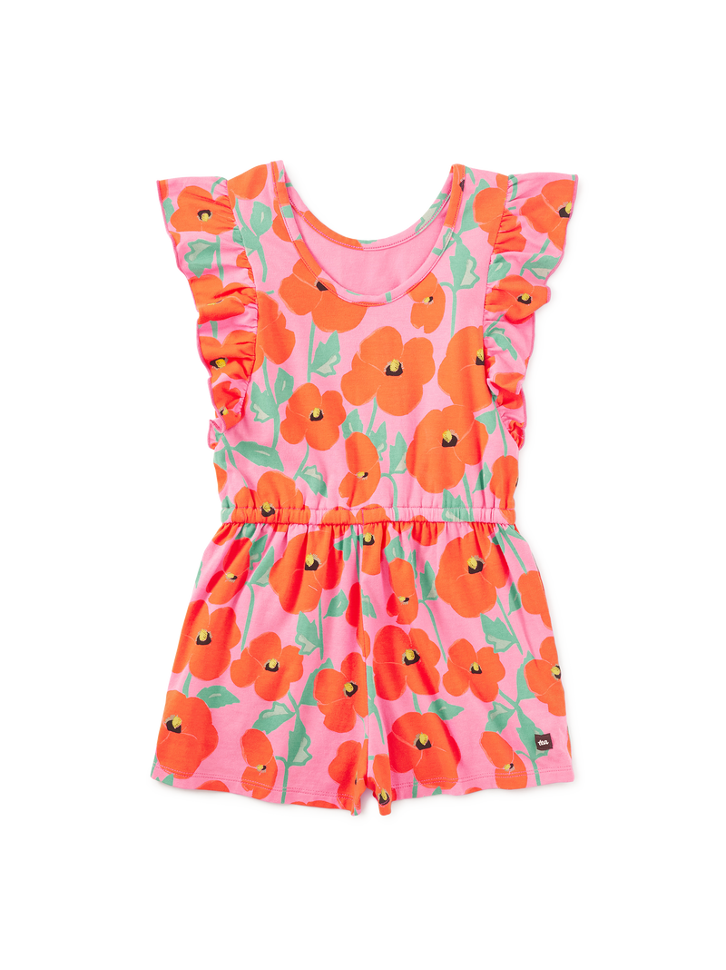 Flutter Sleeve Romper in Poppy Poppies - View 2