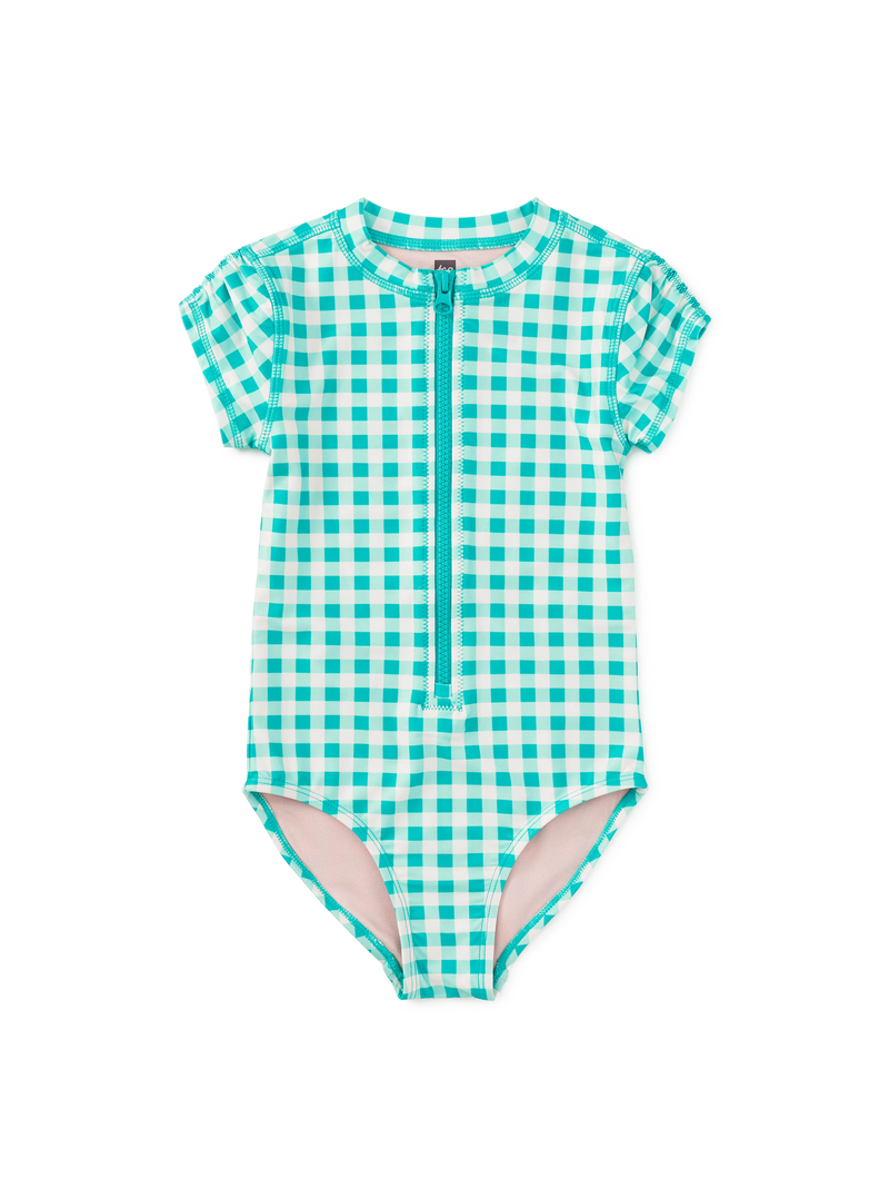Rash Guard One-Piece Swimsuit in Garden Party Check - View 1