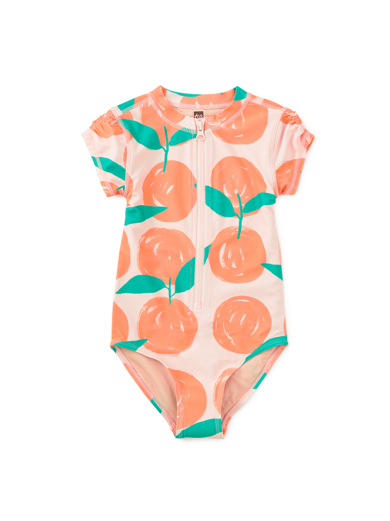 Rash Guard One-Piece Swimsuit in Valencia Orange - View 1