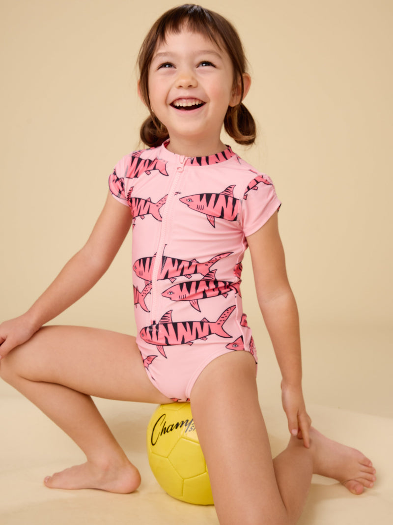 Rash Guard One-Piece Swimsuit in Tiger Shark - View 2