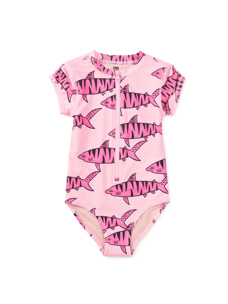 Rash Guard One-Piece Swimsuit in Tiger Shark - View 1