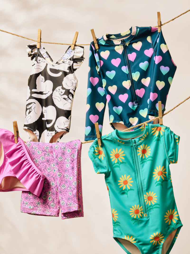 Rash Guard One-Piece Swimsuit in Sunflowers - View 2