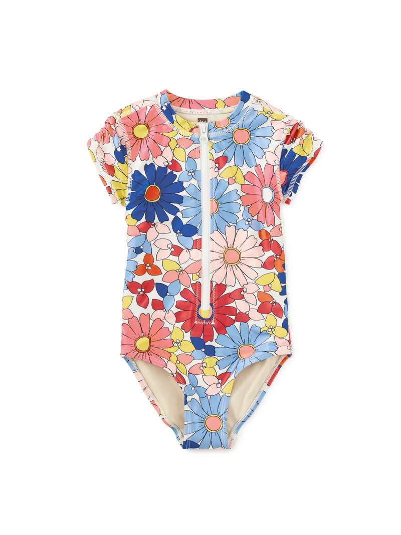 Rash Guard One-Piece Swimsuit in Daisy Deluxe - View 1
