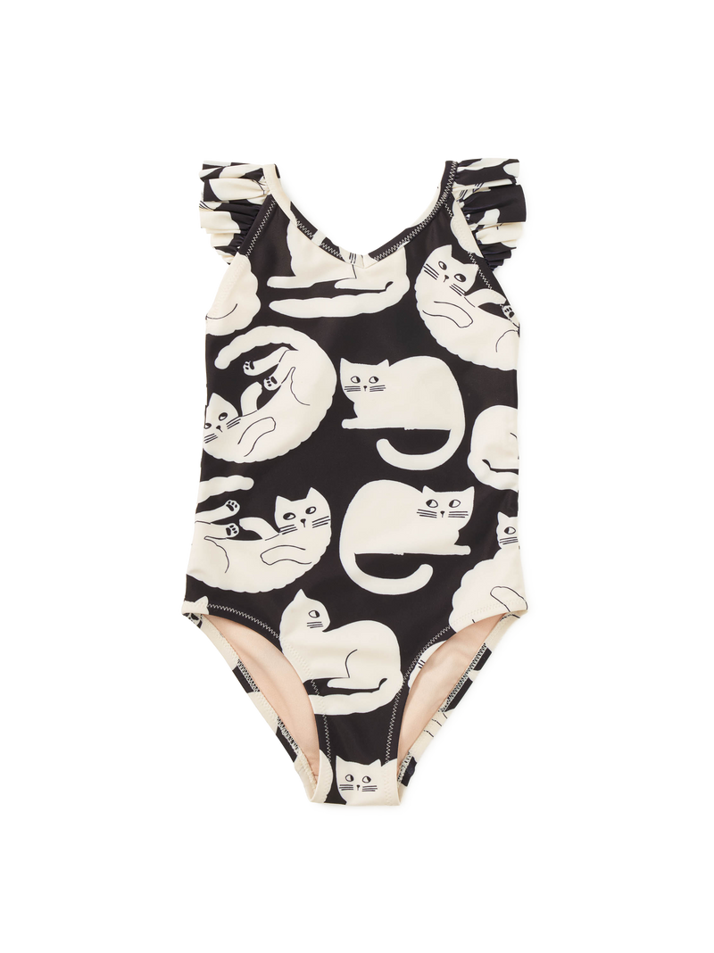 Ruffle One-Piece Swimsuit in Curious Cats - View 1