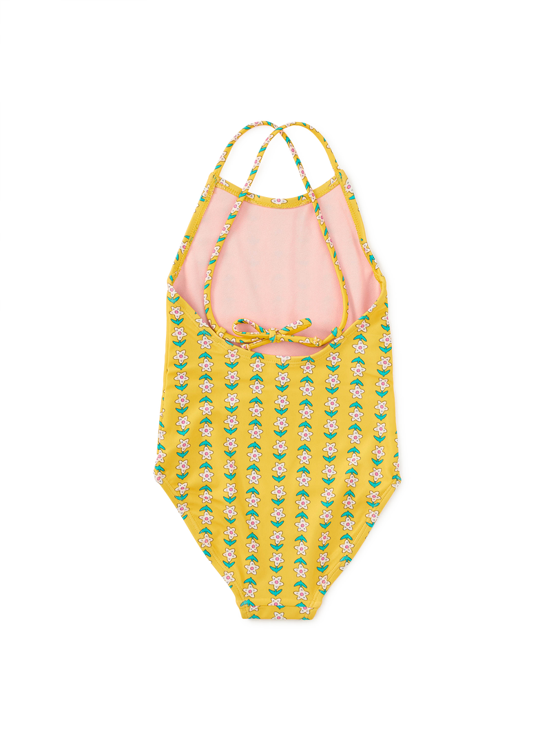 Cross Back One-Piece Swimsuit in Vintage Floral Tile - View 2