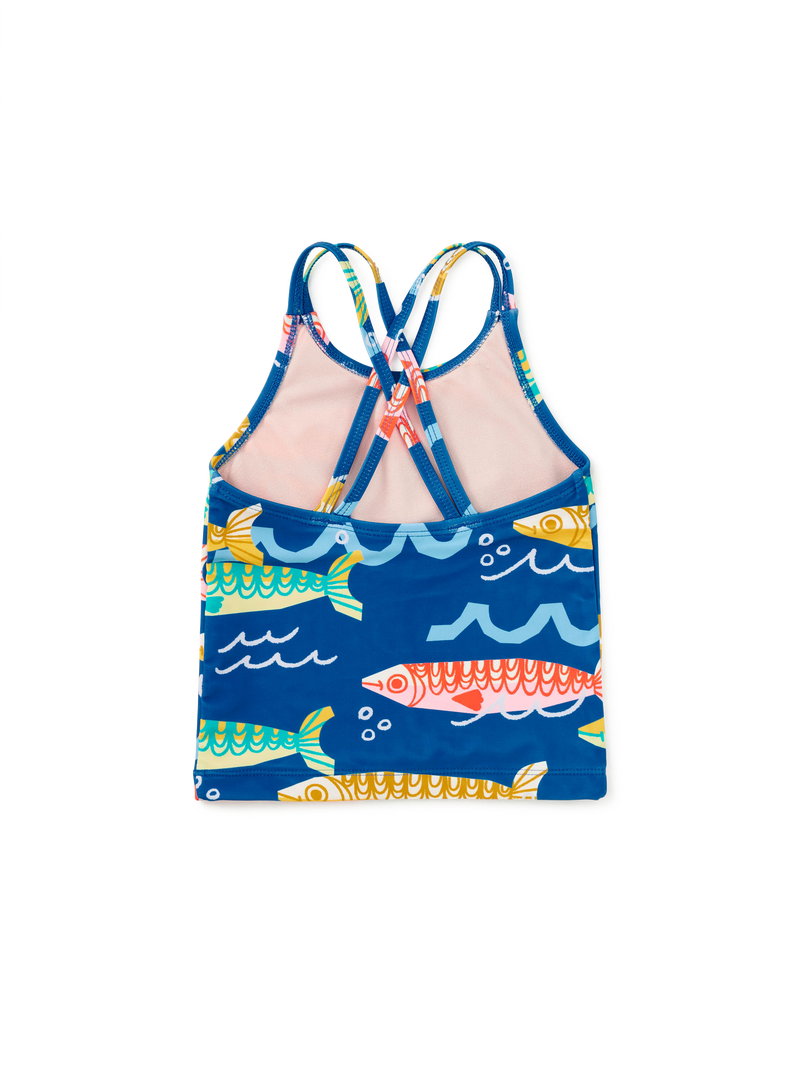 Cross Back Tankini Top in Sardinas Del Mar - View 2