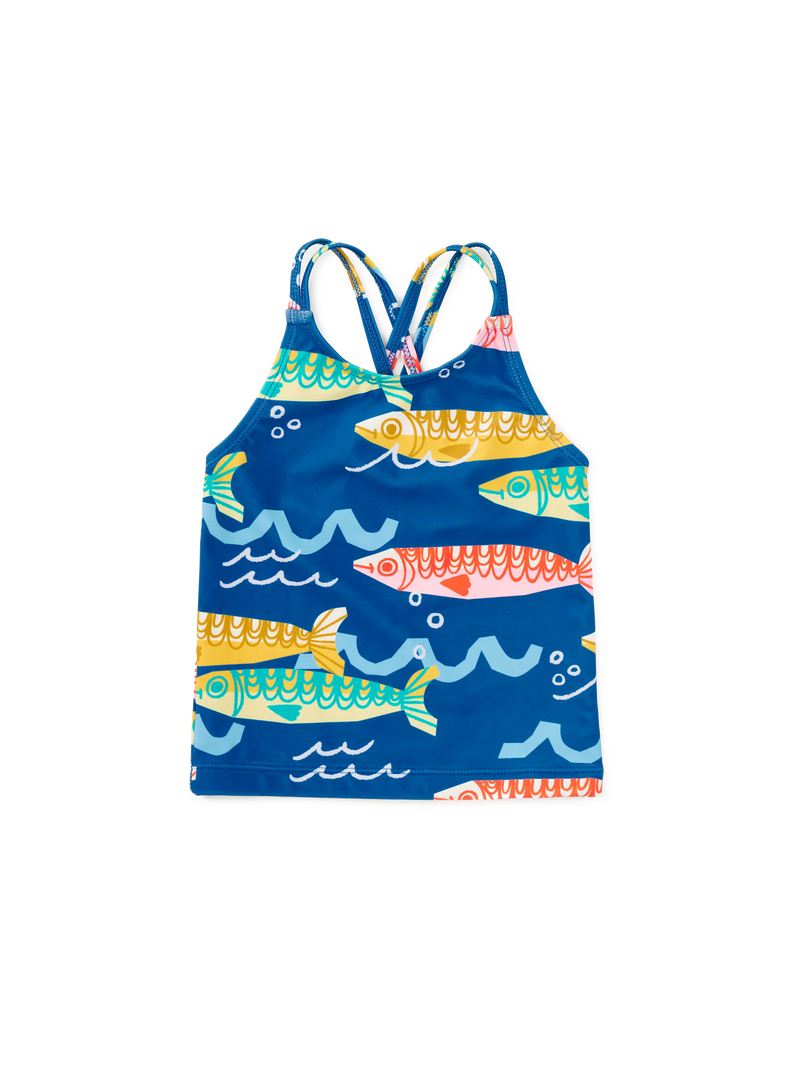 Cross Back Tankini Top in Sardinas Del Mar - View 1