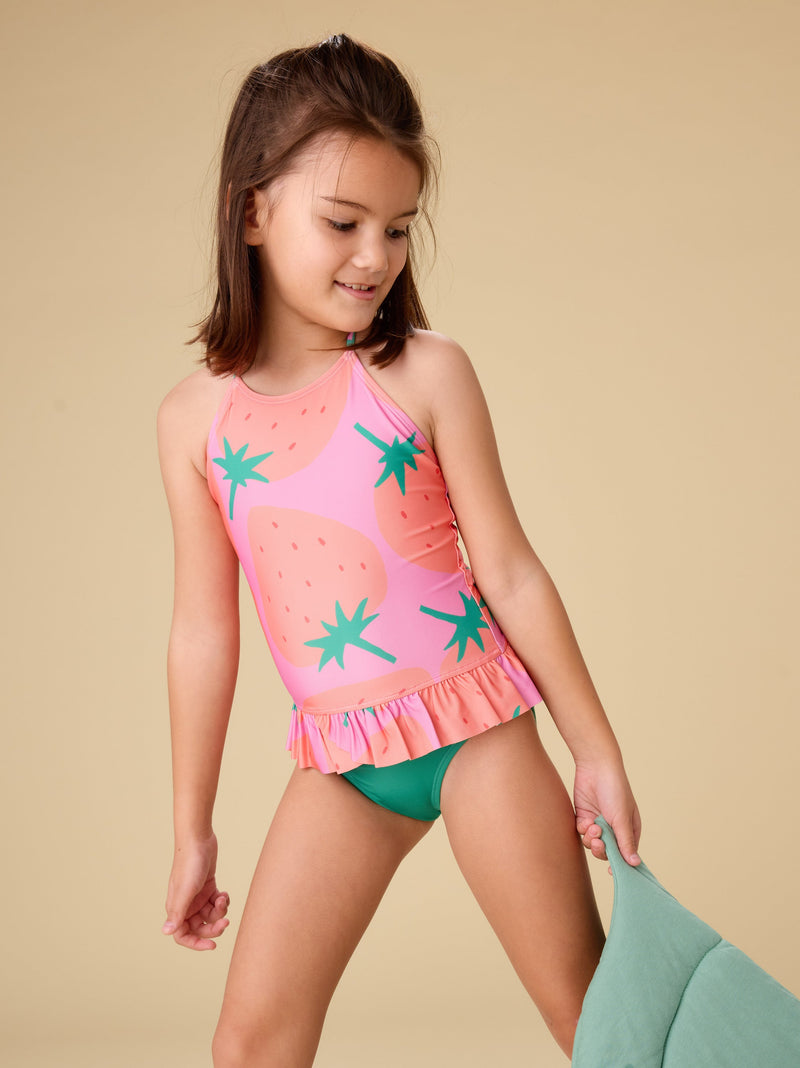 Peplum One-Piece Swimsuit in Fresas Favoritas - View 2