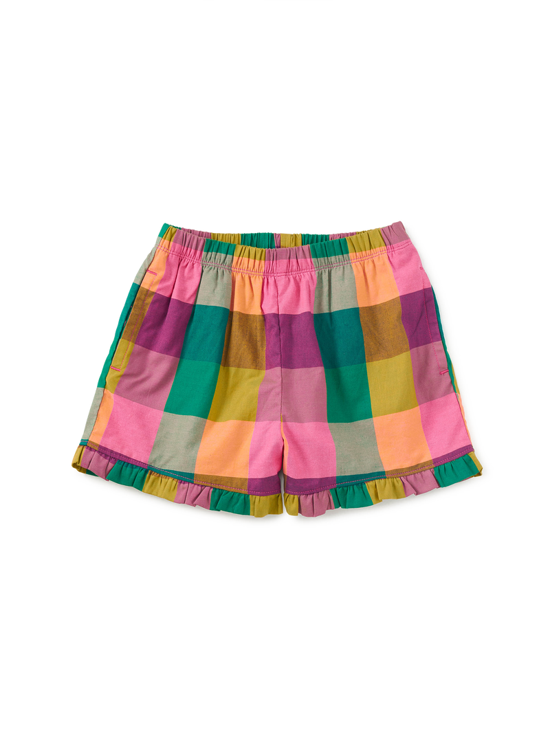 Ruffle Hem Woven Short in Barcelona Plaid - View 1