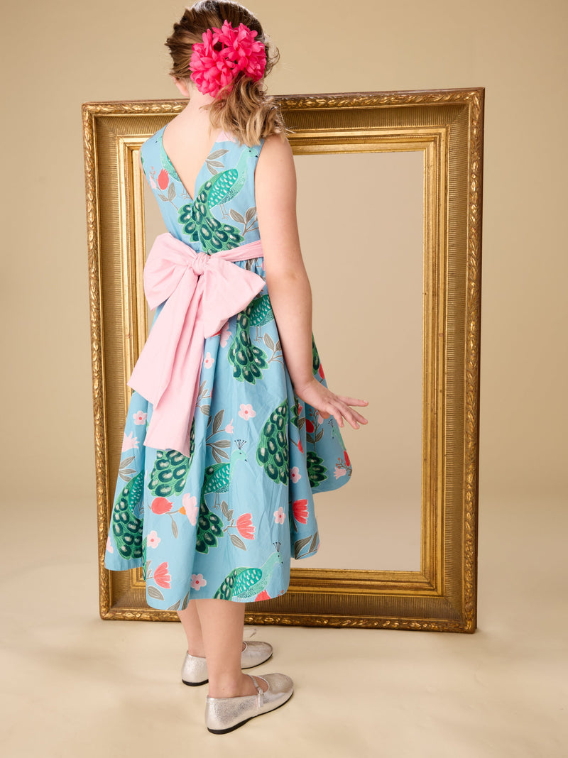 Sleeveless Hi-Lo Sash Dress in Peacock Floral - View 2