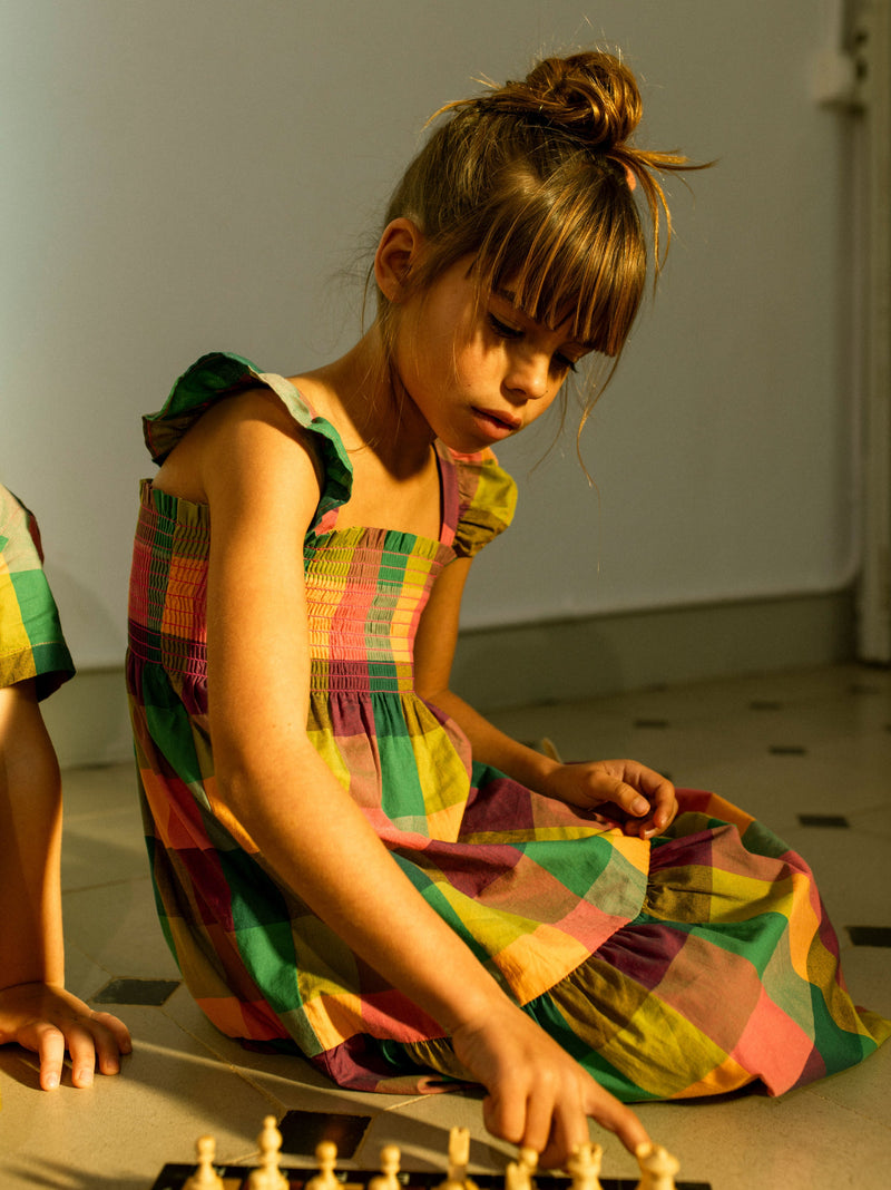 Smocked Flutter Sleeve Dress in Barcelona Plaid - View 2