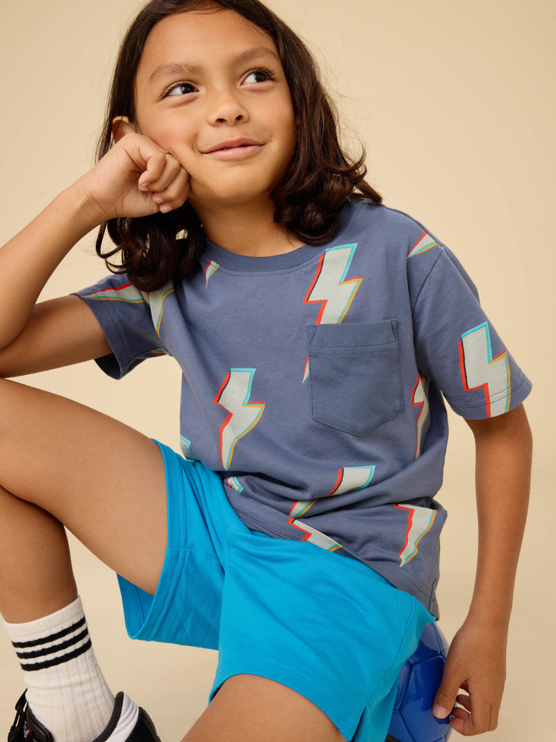 Printed Pocket Tee in Lightning Bolts - View 2