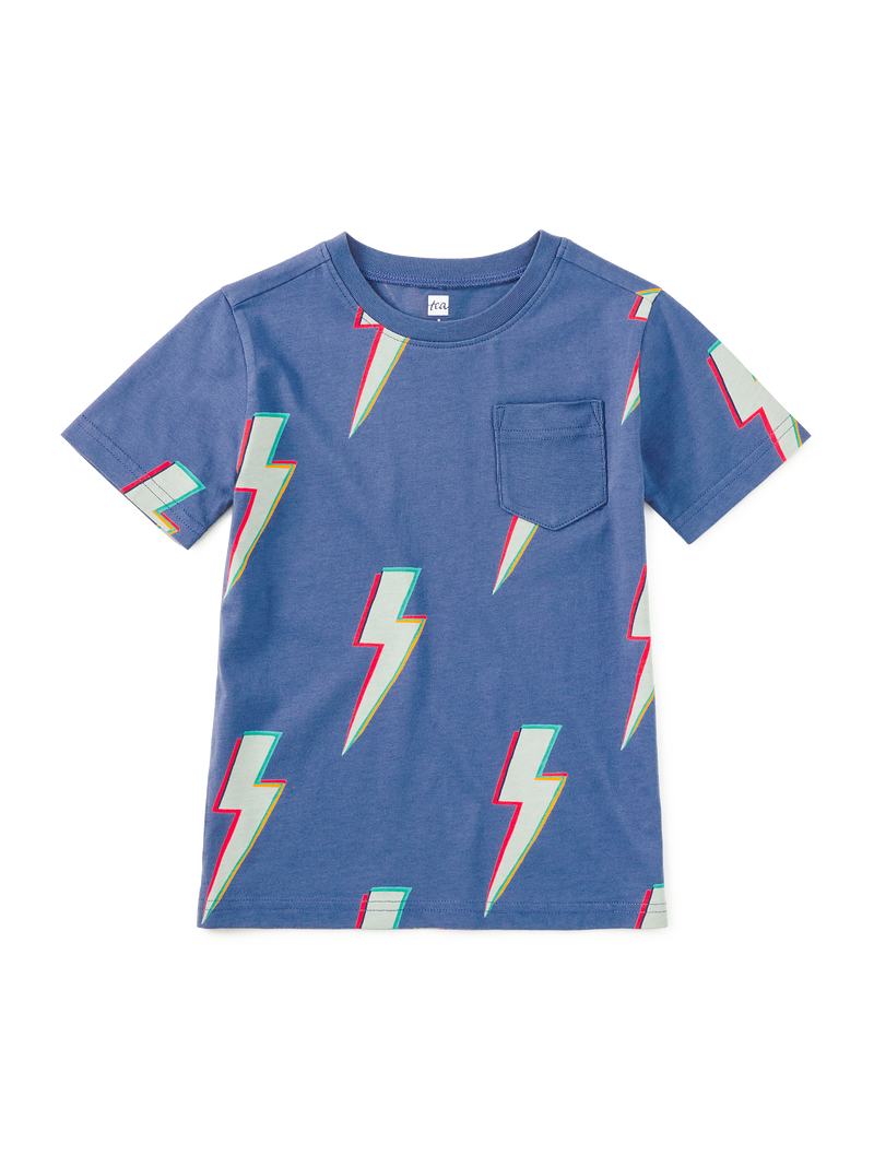 Printed Pocket Tee in Lightning Bolts - View 1