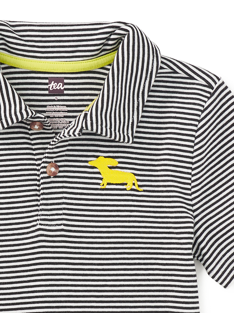 Striped Embroidered Polo in Jet Black - View 2