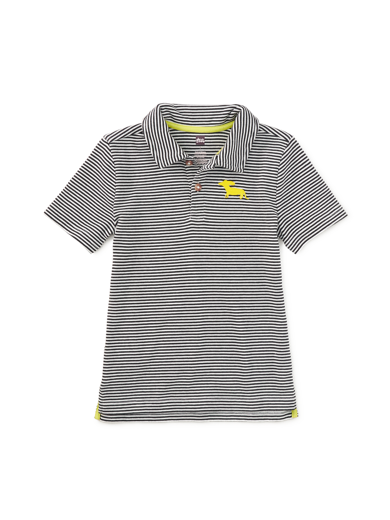 Striped Embroidered Polo in Jet Black - View 1