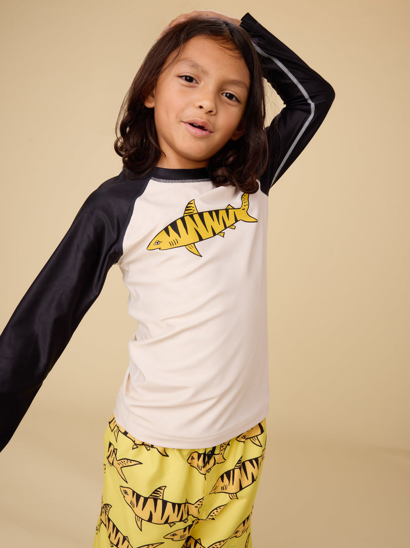 Long Sleeve Graphic Rash Guard in Chalk - View 2