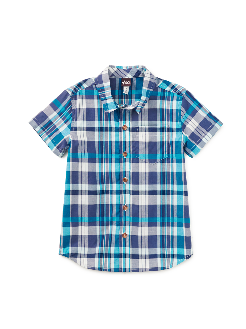 Plaid Button Up Woven Shirt in Valencia Plaid - View 1