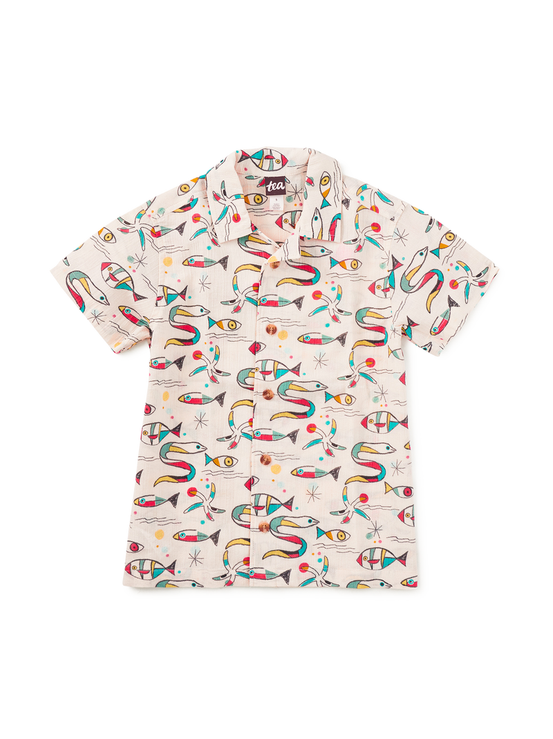 Printed Camp Shirt in Mar De Miro - View 1