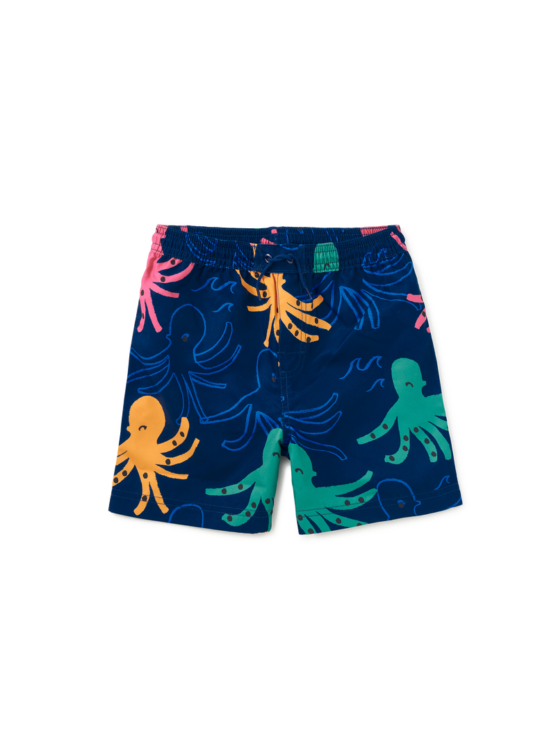 Mid-Length Swim Trunks in Sketched Octopus - View 1